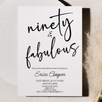 Ninety & Fabulous Minimal 90th Birthday Party Einladung