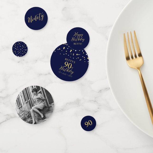 Ninety Gold & Navy Confetti 90th Birthday Party Konfetti (Gruppe)