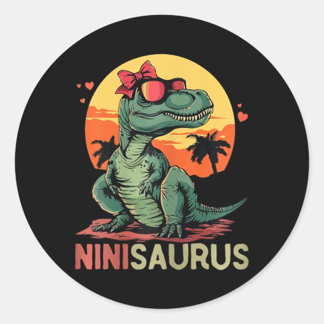 Ninisaurus Dino Dinosaur Nini-Saurus T-Rex Mutter Runder Aufkleber (Vorderseite)