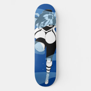Ninja Anime Girl im nebeligen Skateboard Deck
