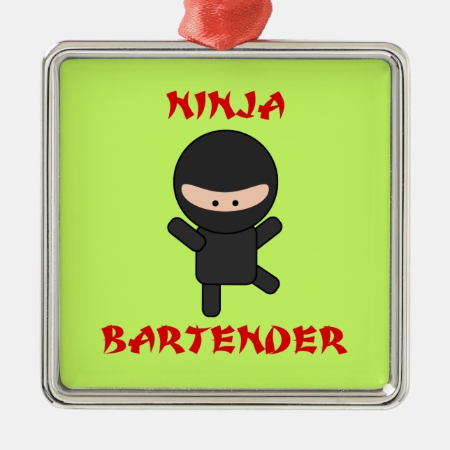 Ninja Barkeeper Silbernes Ornament (Vorne)