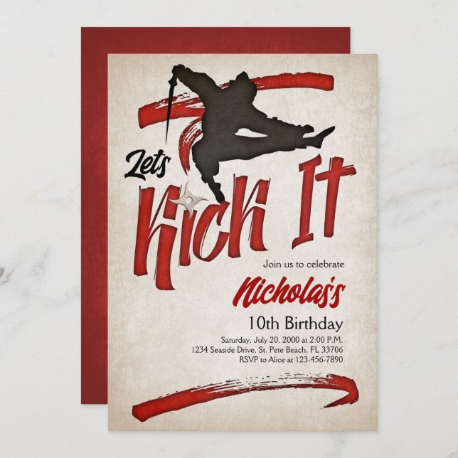 Ninja Birthday Einladung (Vorne/Hinten)