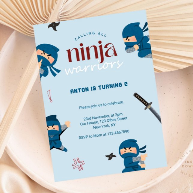 Ninja Birthday Einladung | Blue Ninja Party (ninja birthday invitations, ninja invitations, digital ninja invitations, printed ninja party invita)