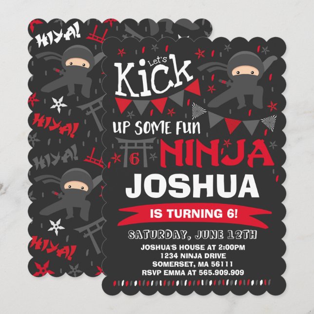 Ninja Birthday Einladung Karate Geburtstagsparty (Vorne/Hinten)