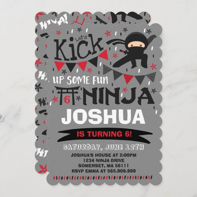 Ninja Birthday Einladung Karate Geburtstagsparty (Vorne/Hinten)