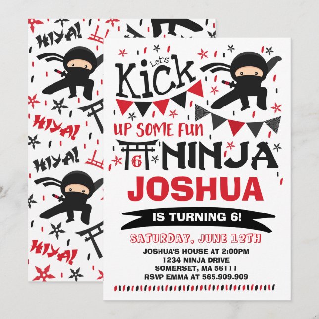 Ninja Birthday Einladung Karate Geburtstagsparty (Vorne/Hinten)