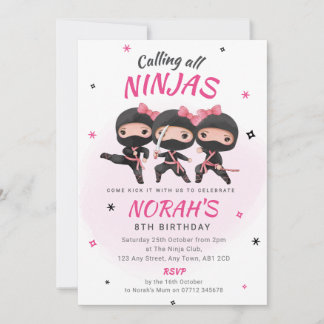 Ninja Birthday Einladung Pink Girls Karate Party