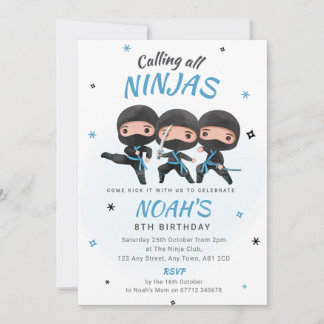 Ninja Birthday Invitation - Blue Karate Party Einladung