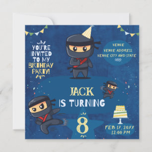Ninja Birthday Party Invite-Blue Yellow Green Einladung