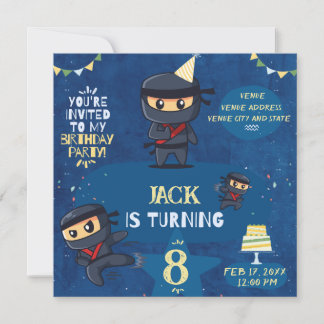 Ninja Birthday Party Invite-Blue Yellow Green Einladung