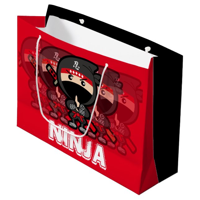 Ninja Boy Christmas Große Geschenktüte (Vorderseite Schrägansicht)
