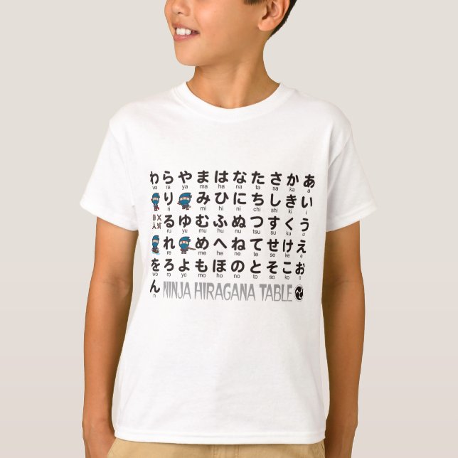 Ninja Boy Japanese Hiragana Table T-Shirt (Vorderseite)