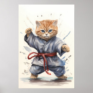 Ninja Cat: Ein Niedlicher und scharfer Wasserfarbe Poster