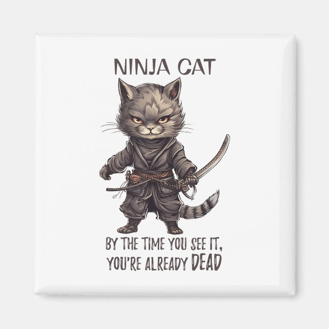 Ninja Cat, Japanisch Samurai Kawaii Cat Tattoo Fun Magnet (Vorne)
