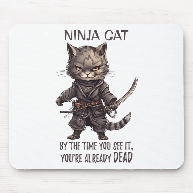 Ninja Cat, Japanisch Samurai Kawaii Cat Tattoo Fun Mousepad (Vorne)