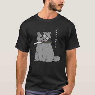 Ninja Cat mit Samurai Sword in Mouth T-Shirt