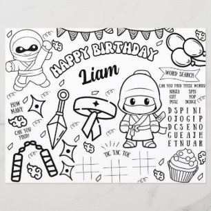 Ninja Coloring Tischset Warrior Party Activity