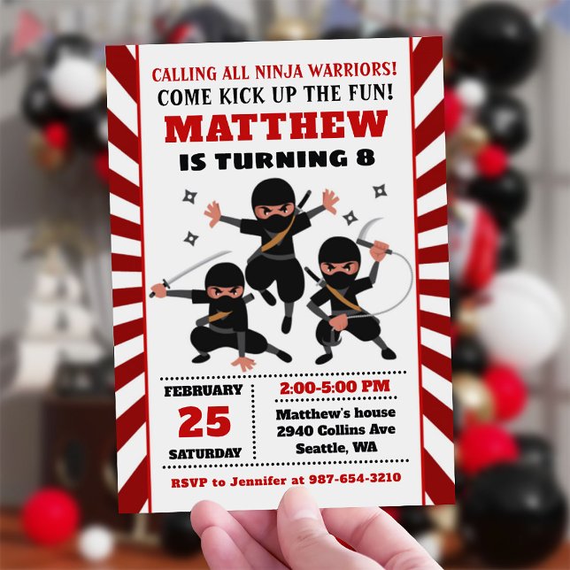 Ninja Einladung, Ninja Geburtstag Einladung (Ninja Invitation, Ninja Party Invitation)