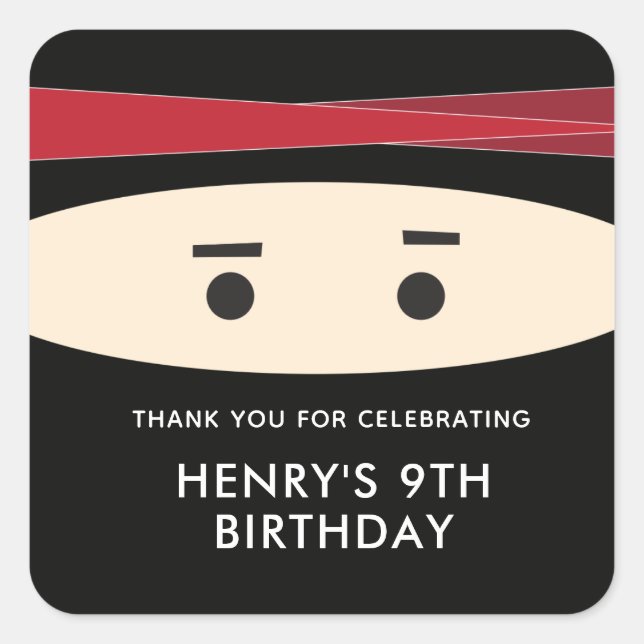 Ninja Gastgeschenk Labels Quadratischer Aufkleber (Vorderseite)