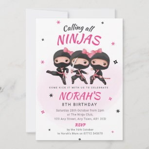 Ninja-Geburtstagseinladung Pink Mädchen Karate-Par Einladung