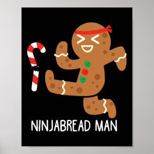 Ninja Gingerbread Man Karate Martial Arts Black St Poster