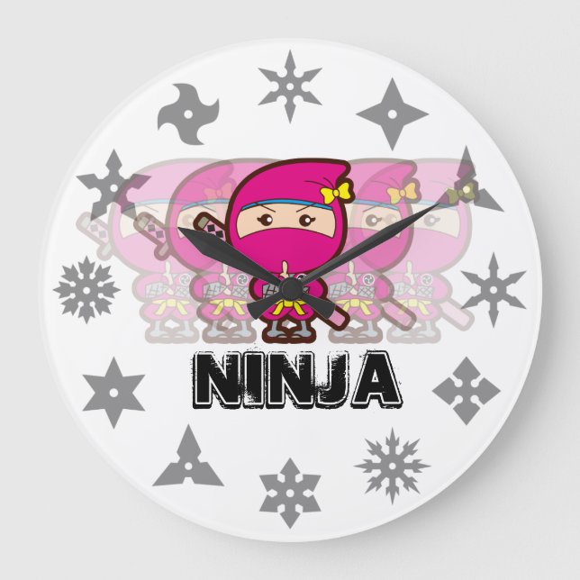 Ninja Girl Große Wanduhr (Vorderseite)