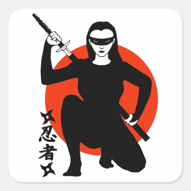 Ninja Girl Quadratischer Aufkleber (Vorderseite)