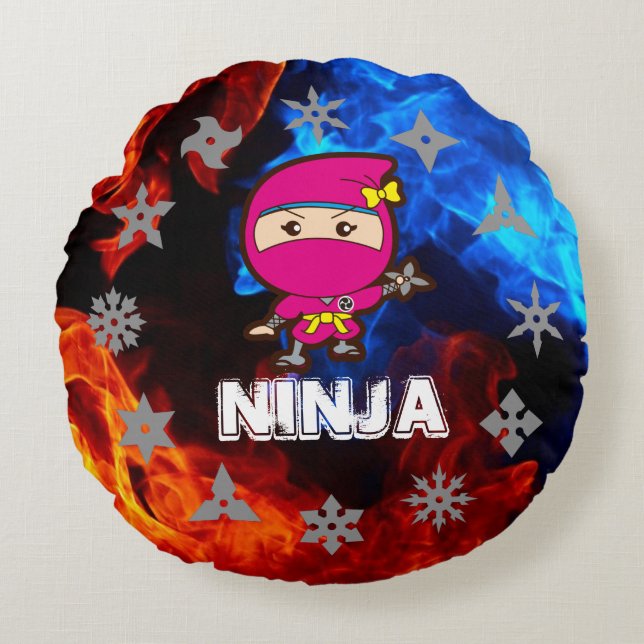 Ninja Girl Rundes Kissen (Vorderseite)