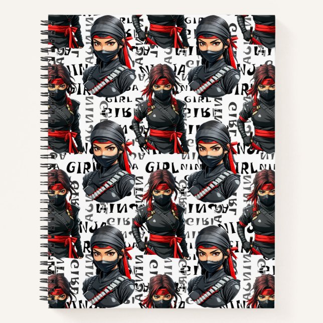 Ninja Girls Anime With Text Pattern Design Notizbuch (Vorderseite)