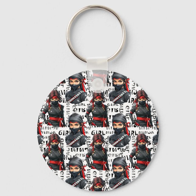 Ninja Girls Anime With Text Pattern Design Schlüsselanhänger (Vorderseite)