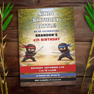 Ninja-Kampf im Bambuswald Kindergeburtstag lustig Einladung