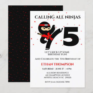 Ninja Karate Birthday Custom Age Party Einladung