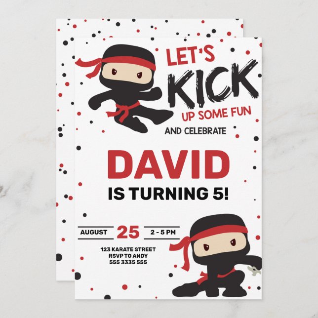 Ninja Karate Boy Birthday Martial Arts Einladung (Vorne/Hinten)