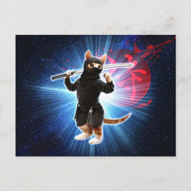 Ninja Katze im Weltraum. Postkarte (Vorderseite)