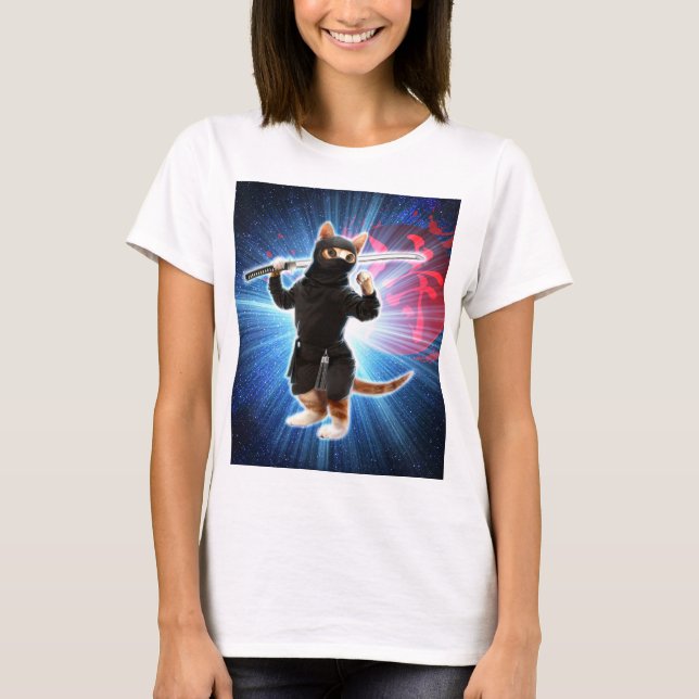 Ninja Katze im Weltraum. T-Shirt (Vorderseite)