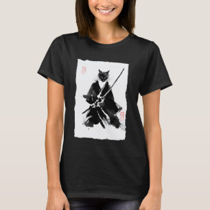 Ninja-Katze-Samurai Japanische Sumi-e-Tuschemalere T-Shirt