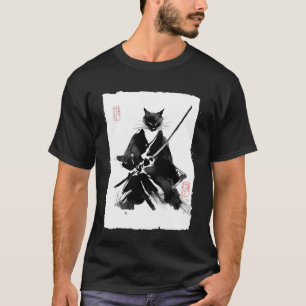 Ninja-Katze-Samurai japanische Sumi-e-Tuschemalere T-Shirt