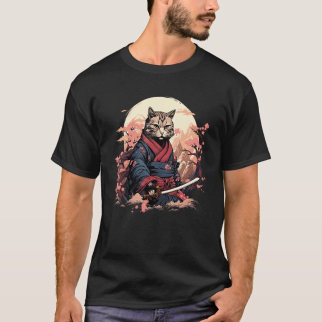 Ninja-Katze-Samurai-Kunstwerk T-Shirt (Vorderseite)