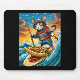 Ninja-Katze surft auf einem Taco-Surfbrett mit Hot Mousepad
