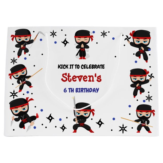 Ninja-Kindergeburtstag Große Geschenktüte (Vorderseite)