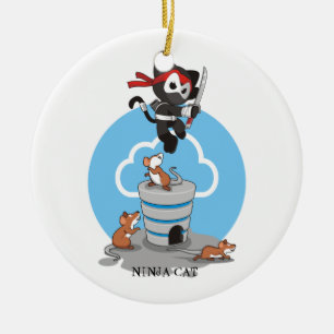 Ninja Kitty mit Mäusen Keramikornament