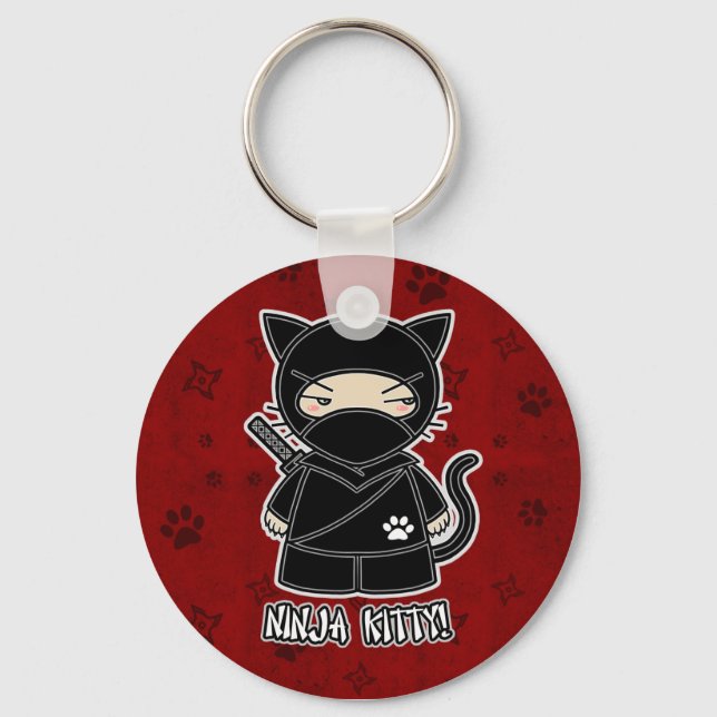 Ninja Kitty! Roter Schlüsselanhänger (Vorderseite)