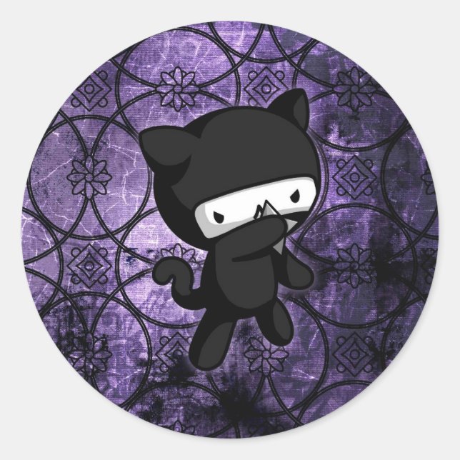 Ninja Kitty Runder Aufkleber (Vorderseite)