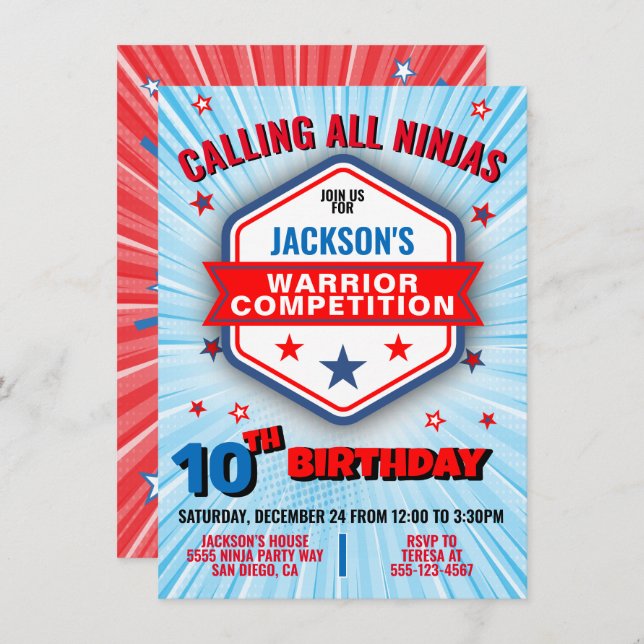 Ninja Krieger Geburtstagsfeier Einladung (Vorne/Hinten)