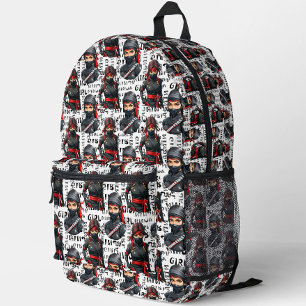 Ninja-Mädchen Anime mit Textmuster-Design Bedruckter Rucksack