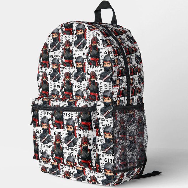 Ninja-Mädchen Anime mit Textmuster-Design Bedruckter Rucksack (Von Creator hochgeladen)