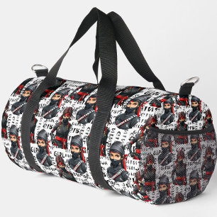 Ninja-Mädchen Anime mit Textmuster-Design Duffle Bag