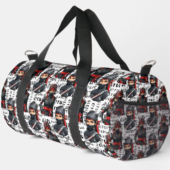 Ninja-Mädchen Anime mit Textmuster-Design Duffle Bag (Von Creator hochgeladen)