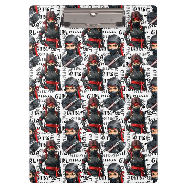 Ninja-Mädchen Anime mit Textmuster-Design Klemmbrett (Vorderseite)