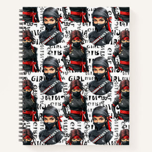 Ninja-Mädchen Anime mit Textmuster-Design Notizbuch